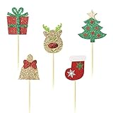 35Pcs Christmas Cupcake Toppers, Glitter Double Sided Assembled Holiday Cake Topper Christmas Party Picks Toothpicks Home Decor Supplies Favors