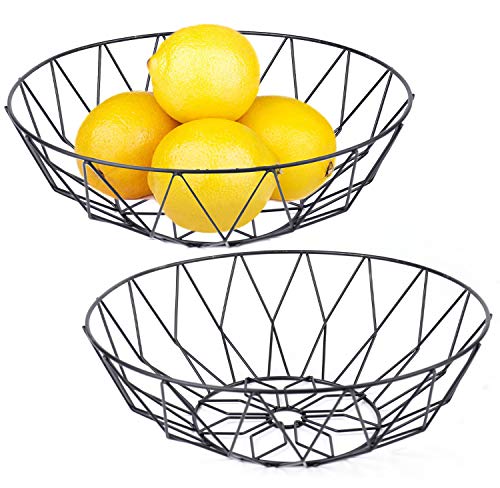 Yesland 2 Pack Fruit Basket - Black Wire Metal Fruit Bowl 10.5 x 3.5 x 5.5 Inches for Vegetables, Bread, Snacks, Potpourris in Living Room, Kitchen, Pantry, Office