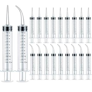 12 ml Plastic Syringes Set, Dental Syringe with Curved Tip and Straight Tip, Disposable Irrigation Syringe Mouthwash Cleaner for Oral Care, Animal Feeding, with Measurement (20 Pieces)