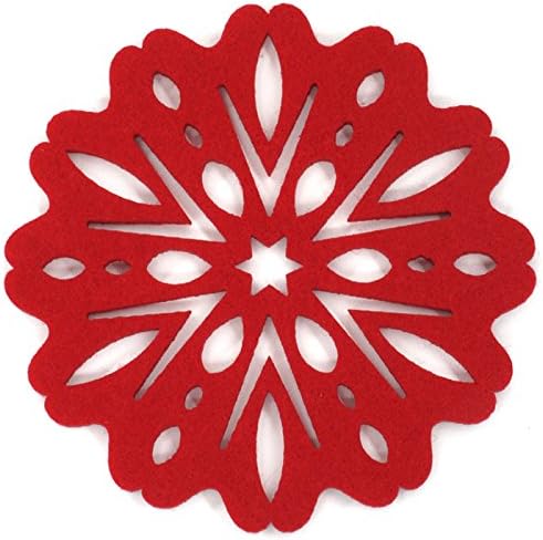 Miniatura 2 de Posavasos de fieltro con copos de nieve florales, juego de 4 (rojo)