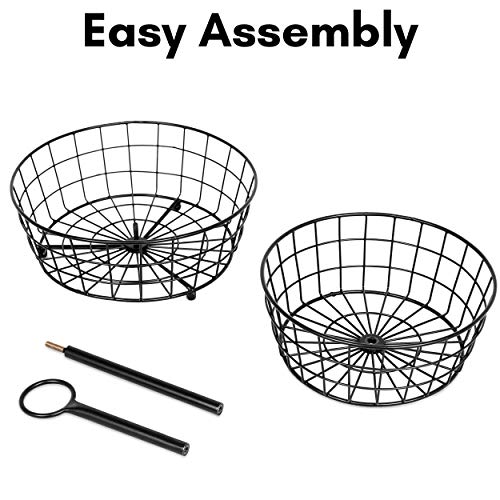 Birdrock Home 2 Tier Wire Fruit Basket Bowl - Round Metal Standing Storage Baskets - Vegetable Garlic Caddy Stand For Kitchen Counter - Freestanding Rustic Decorative Farmhouse Decor #TOP5