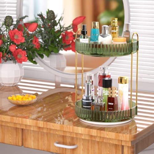 GTI 360°Rotating Makeup Organizer, 2 Tier Bathroom Counter Organizer,Large Capacity Perfume Cosmetics Skincare Vanity Organizers, Dresser Spinning Countertop Organizer and Storage for Women (Green) by GTI - Image 6