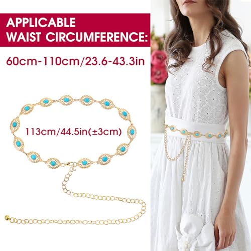 Western Turquoise Concho Waist Belts Metal Chunky Country Cowgirl Belts Adjustable Boho Chain Belts for Women Girls3