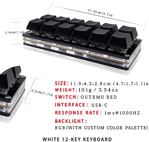 BTXETUEL 12 Key Mechanical Gaming Keyboard One Handed Keypad USB-C Wired OSU Keypad Programmable and Hot Swappable Keyboard.