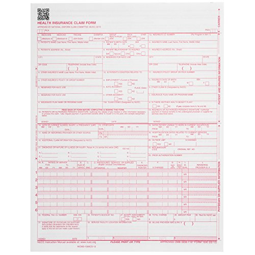 Image of 1000 CMS 1500 Claim Forms, Current HCFA 02 /2012 New Version Valid for HCFA 1500 Claim Forms, Line Up with Billing Software, Laser Compatible
