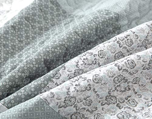 Soul & Lane Memory Lane 2-Piece Twin Comforter Set - Cotton Bedding Quilt With 1 Pillow Sham: Sage Green And White Coverlet, Country Patchwork Checkered Bedspread, Lodge Farmhouse Bed Spread #TOP4
