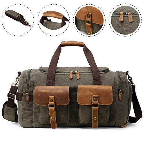 Kemy's Canvas Duffle Bag for Mens Women Oversized Overnight Bags Weekend Travel Duffel Weekender Bags Leather Doufle Gym Carryon Airplanes Carry On Luggage with Shoe Compartment Large Easter Gifts