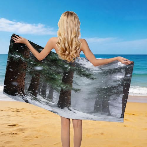 3D Winter Pine Forest Microfibre Extra Large Beach Towel 90 x 180 cm, Lightweight Absorbent Quick Dry Sand Resistant Winter Nature Towel for Adults