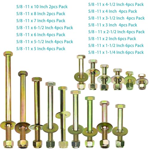 5/8" x 6-1/2" Hex Head Bolt by Color Galvanization with Nylon Lock nut and Large Size Washer Assortment Kit,Alloy Steel,Grade 5.(4pcs Pack). by Metalsuberg by Metalsuberg - Image 7