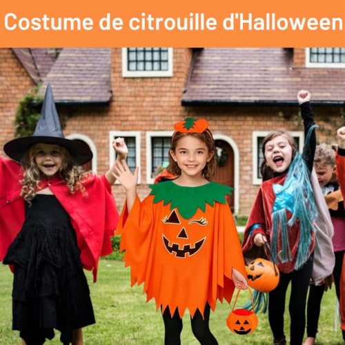 Gxlaihly Deguisement citrouille, Costume de Citrouille, Halloween déguisement de citrouille, avec Chapeau et Sacs à Bonbons, pour la Fête de Cosplay Carnaval d'Halloween (Enfant) – vue 5