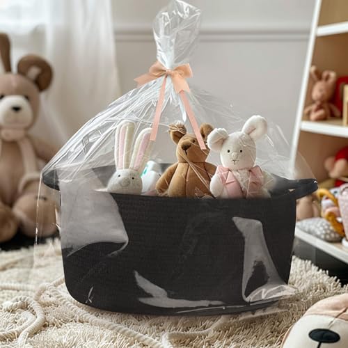 Image of MEGASKET Black Woven Storage Basket, 17 inchx12 inchx8 inch Cotton Rope Baskets for Organizing Dog Toy, Gift, Book, Towel, Cloth, Shoe, Decorative Wicker Storage Bin for Shelves, Closet, Bathroom, Living Room