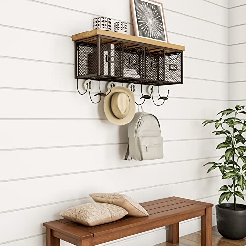 Linon 4-Basket Wall Organizer, 23.5" L X 7.25" W X 12.4" H, Brown, Black #TOP1