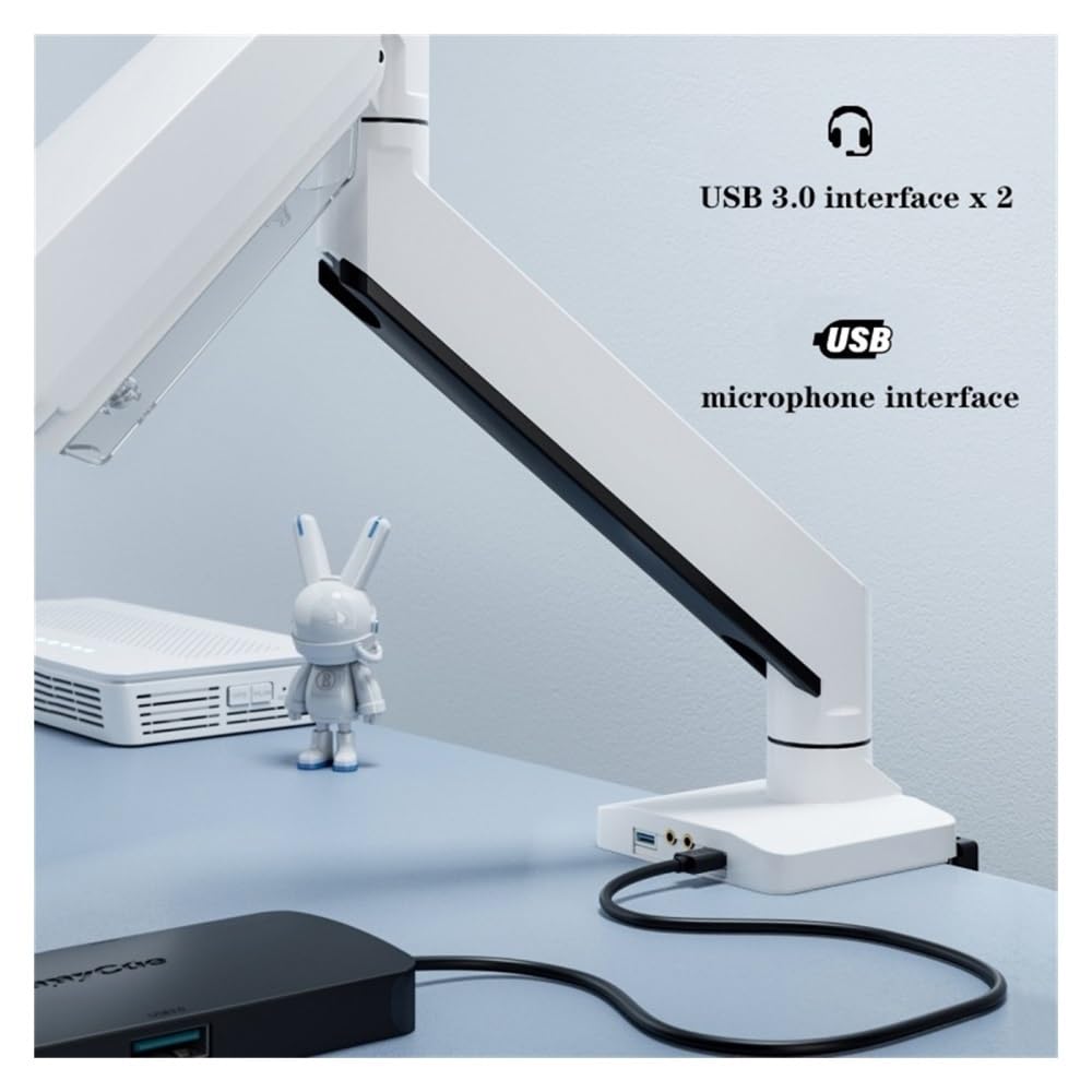 Supporto per Monitor da scrivania per impieghi gravosi, Supporto per Monitor Singolo con Porte USB 3.0, Braccio per scrivania con Molla pneumatica in Alluminio, Adatto a
