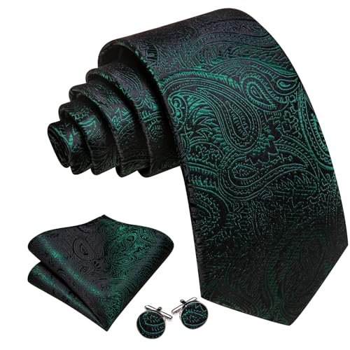 Image of Barry.Wang Men Ties Paisley Woven Silk Necktie Set with Pocket Suqare Cufflinks Formal