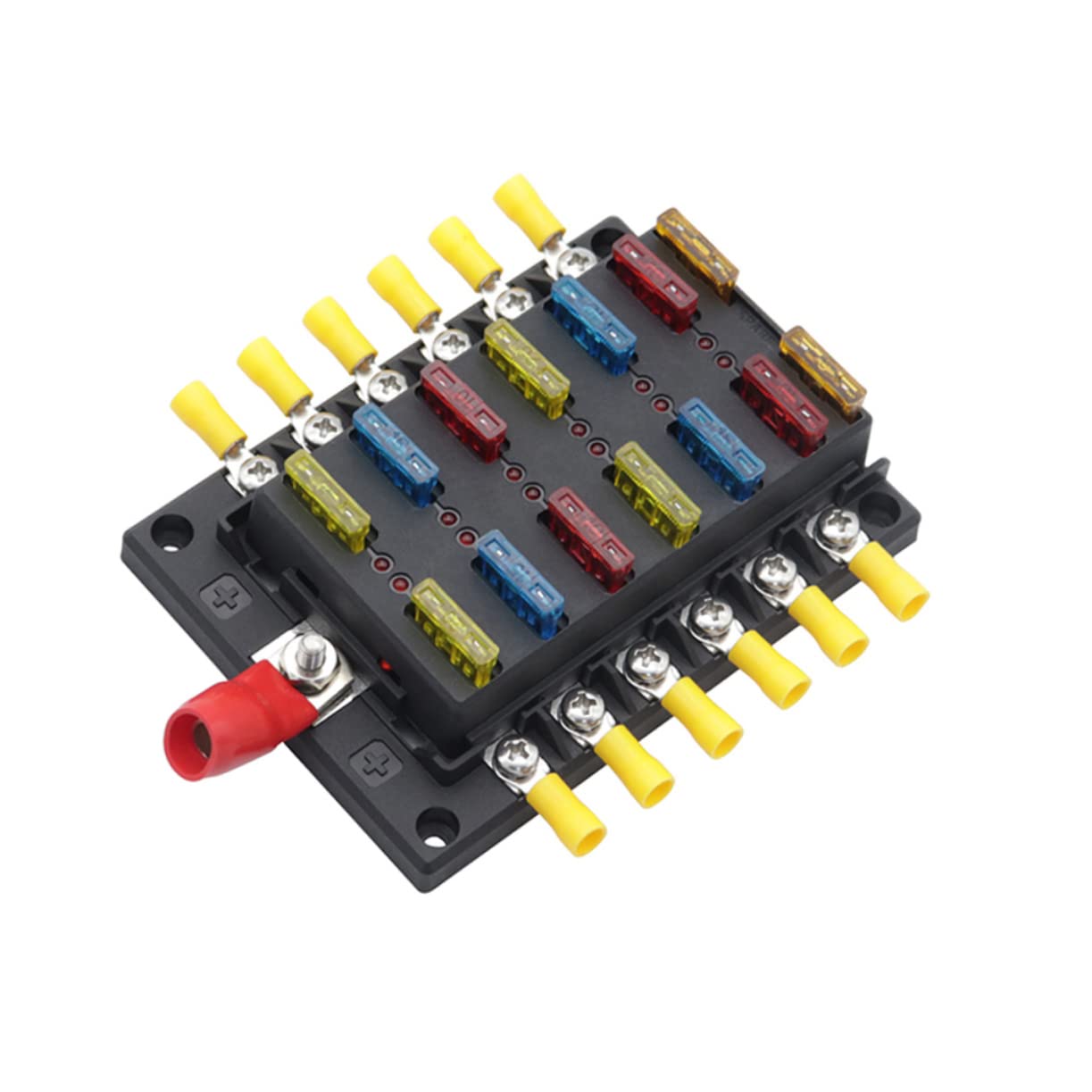 ABOOFAN 1set Car Boat Rv Automotive Fuse Box Kit Way Fuse Holder Set Led Warning Light Block Replacement