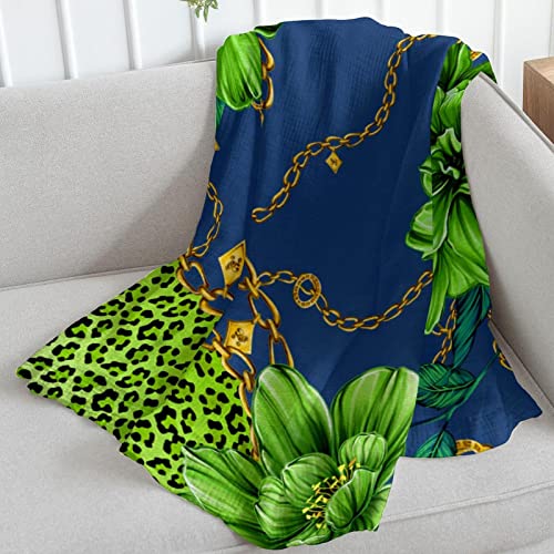 Couvre-lit moelleux TBOUOBT chaîne fleur léopard vert aux finitions haut de gamme