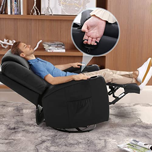 Massage Recliner Chair Rocking Swivel Chair With Heated Massage Ergonomic Lounge 360 Degree Swivel Single Sofa Seat And Two Hidden Cup Holders (Black) #TOP1