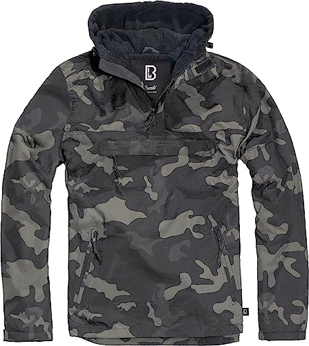Brandit Individual Wear Herren-Windbreaker-Pullover, Fleece-gefüttert, Viertelreißverschluss, leicht, wetterfest, lässig, Outdoor-Jacke, Dunkles Camo, M