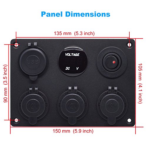 Cllena Dual Usb Socket Charger 2.1A&2.1A + Led Voltmeter + 3-Socket 12V Cigarette Lighter Power Outlet Adapter + On-Off Toggle Switch Multi-Functions Panel For Car Marine Boat Rv Truck Mobiles (Red) #TOP4