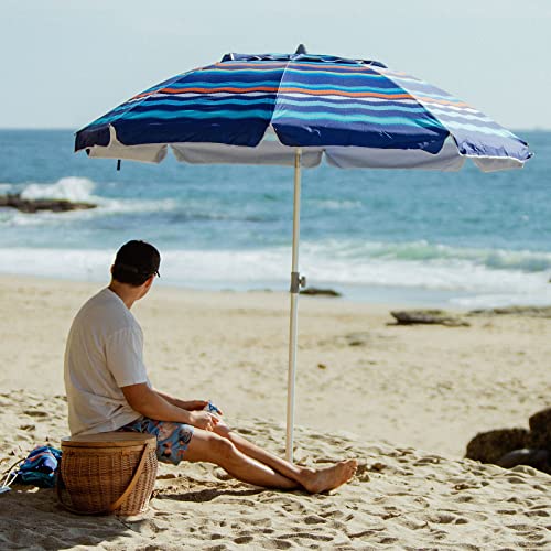 Image of AMMSUN 7ft Heavy Duty High Wind Beach Umbrella Parasols with Sand Anchor Vent Tilt UV 50+ Sun Protection Portable Outdoor Sunshade Umbrellas Carry Bag for Patio Garden Pool Backyard Blue