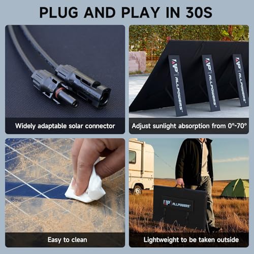 ALLPOWERS 400 Watt Portable Solar Panel Kit, 37.4V 400W Foldable Solar Panel for R1500 R2500 R4000, IP67 Waterproof for Power Station Off Grid RV Outdoor Camping, Plug and Play with Kickstands