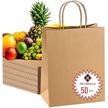57 Lb Large Kraft Paper Grocery Bags with Handles - 50 Count 12 x 17 x 7 - Durable, Reusable & Eco-Friendly Shopping Bags, Brown Kraft Take-Out Bags for Retail, To-Go, Any Occasion 50, With Handles