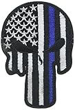 Bundle 2 pieces - Punisher Skull US Flag Police law enforcement Thin Blue Line patch with Velcro backing White black Decorative Embroidered Badge appliques 3.5