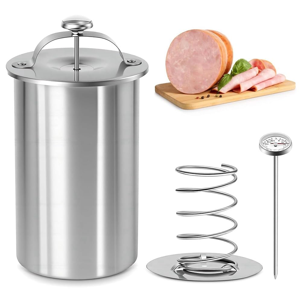 CTRLZS Stainless Steel Lunch Meat Press with Spring Mechanism Thermometer, DIY for Home Cooking& Sandwich Mold, Ham Maker