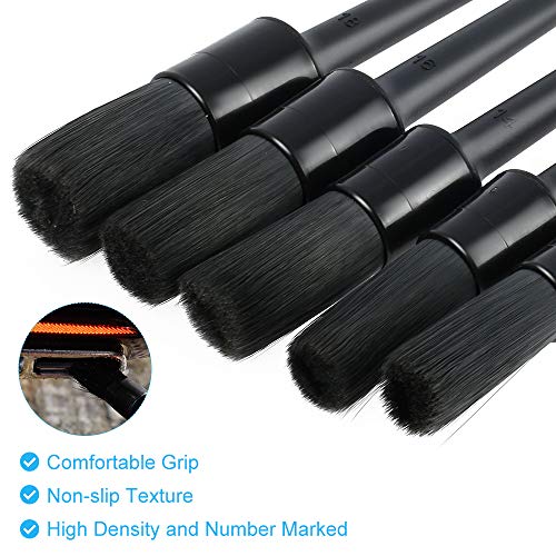 Protoiya 9PCS Car Wheel Tire Brush Set, 17Inch Long Rim Wheel Brush & 5Pcs Car Detail Brush Tire Brush with Towel for Vehicle Auto Engine Washing Cleaning Wheels, Interior, Exterior, Air Vents
