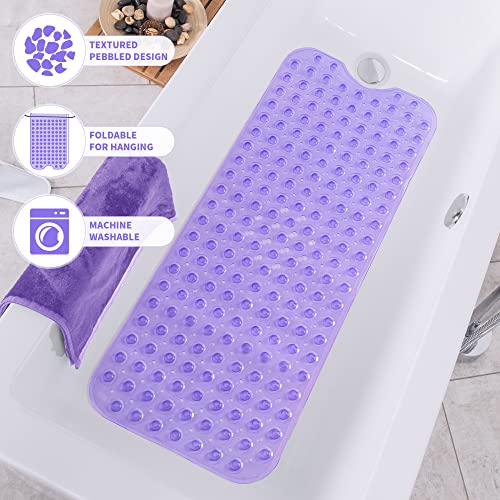 Rosmarus Shower Mat Extra Long 16” X 39” Non-Slip Bath Mat For Tub With Suction Cups And Drain Holes Bathtub Mats For Kids, Baby, Bathroom Shower Floor Mat Anti Slip Bathtub Accessories, Purple #TOP5