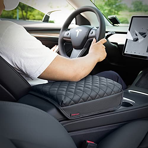 Kmmotors Model Y, Model 3 Center Console Cover Quilting Black, Armrest Cushion, Console Protector, Vegan Leather, Tesl* Accessories #TOP1