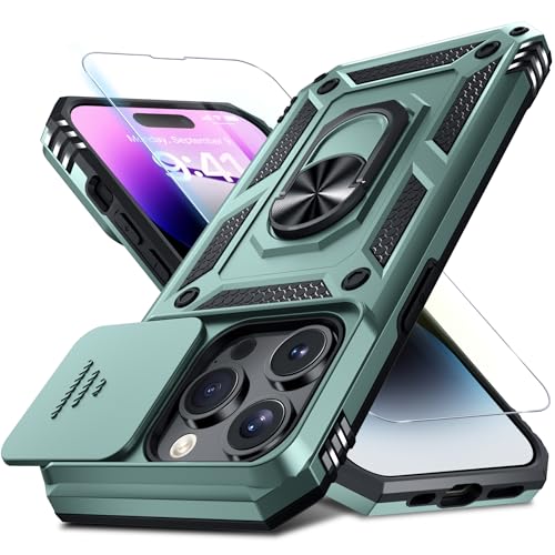 Coque iPhone 14 Pro antichoc Janmitta anti-chute avec béquille verte