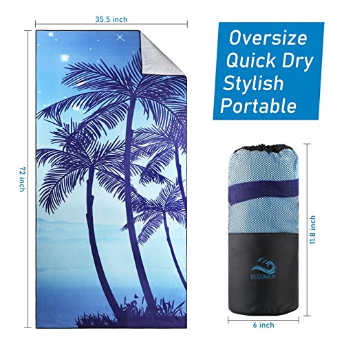 Decomen Beach Towel, Microfiber Beach Towels, Oversized, Quick Dry (73" X 35") Sand Proof, Absorbent, Compact, Beach Blanket, Lightweight Towel For The Swimming, Sports, Beach, Gym-Coconut Tree #TOP4