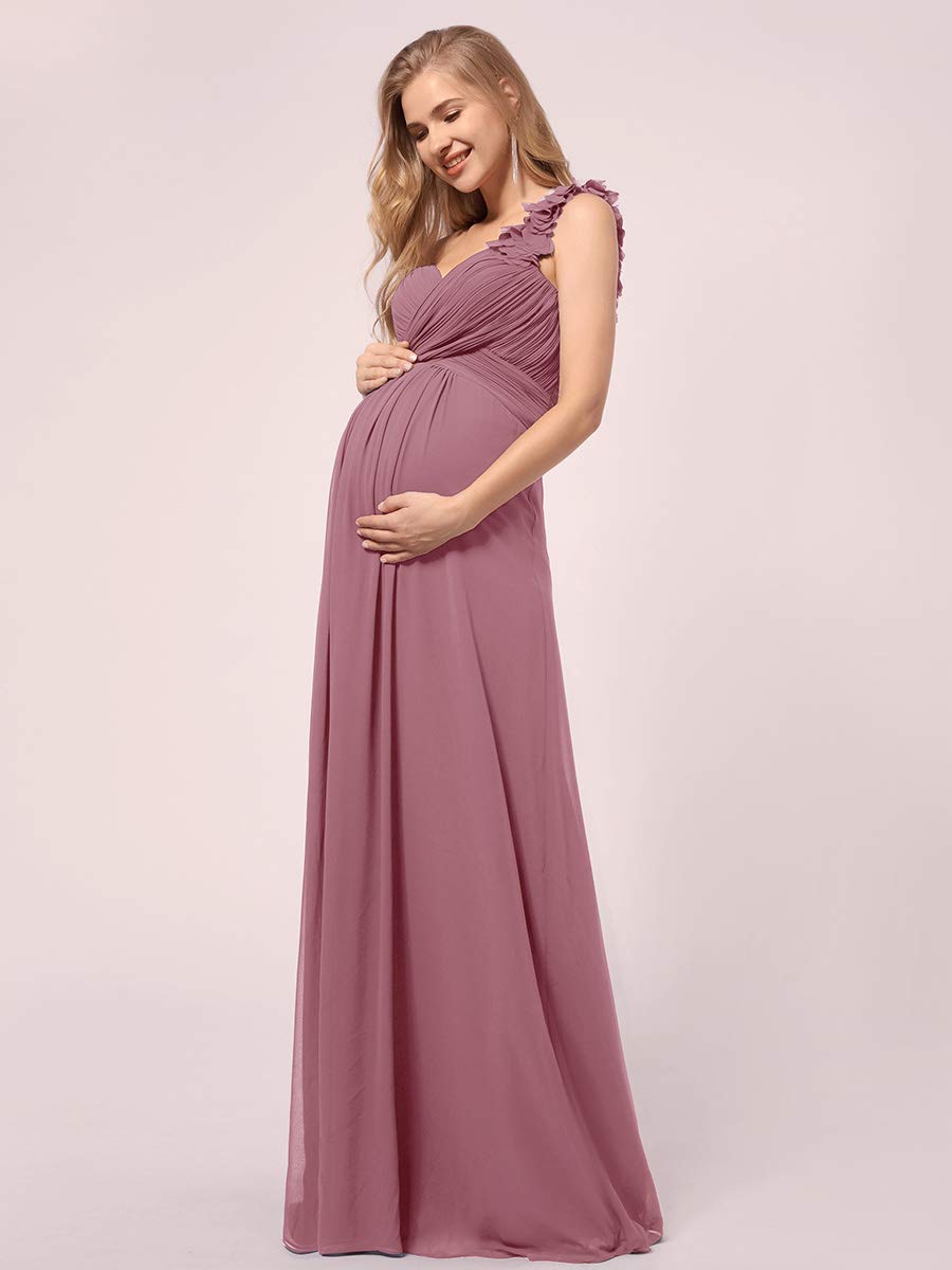 Ever-Pretty Robe de Soirée Enceinte Shooting Photo Seule Épaule Femme Longue Plissée Maternité Mousseline Une Bretelle Fleurs 09768-YF