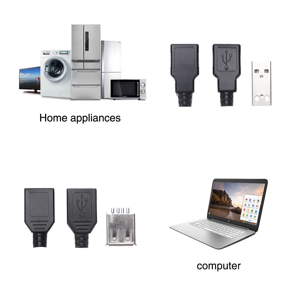 20 Connettori USB 2.0 Tipo A Maschio A Saldare – 4 Pin, Con Guscio In Plastica Nera, Per Fai Da Te - 2