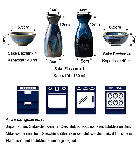 Uziqueif Sake-Set Aus Japanischer Keramik, Keramik, 4 Sake-Becher, 1 Sake-Topf, 5-Teilig,Japanische Liquor Sake Set Porzellan Traditionelle Keramikbecher Crafts Temperatur Weingläser,B