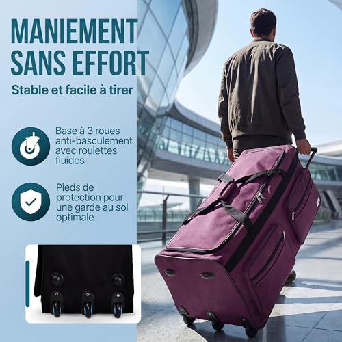 Monzana® Sac De Voyage à roulettes Violet - Sac de Sport 85L avec poignée télescopique - Trolley Valise Duffle Bag Weekender avec Cadenas - 70x36x34cm – vue 5