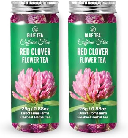 BLUE TEA - Red Clover Flower Tea - 50g - 50 Cups (Pack of 2) | ANTI-INFLAMMATORY | Detox Tea - Flower Based - Herbal Tea - Caffeine Free - Natural - No Preservatives | Pet Jar Packaging