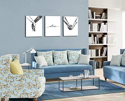 Gallery Wrapped Ready to Hang,Simplism Drawing Wall Art,Woman and Man \"Hand in Hand\" Canvas Print Poster,Love Character Black And White Artwork Decor Painting Pictures for Living Room Bedroom 12x16\"