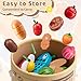 45 Pcs Wooden Play Food for Kids Kitchen, Pretend Cutting Fruit Vegetable Toys with Storage Bucket, Montessori Gift for 3 4 5 6 Year Old Boys Girls