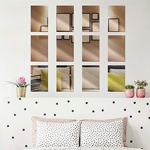 ELCOHO 24 Pack Mirrors Plastic Mirror Decor Flexible Mirror Sheets Self Adhesive Mirror Tiles Silver Mirror Board Card for Educational or Home Decor