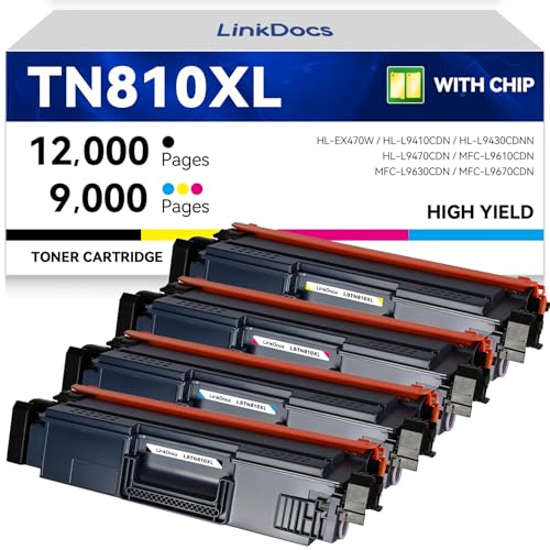 Image of LinkDocs TN810XL High Yield Toner Cartridge Replacement for Brother TN-810 TN810 TN-810XL Used with Brother MFC-L9610CDN HL-EX470W HL-L9410CDN HL-L9430CDN HL-L9470CDN Printer (4 Color Pack)