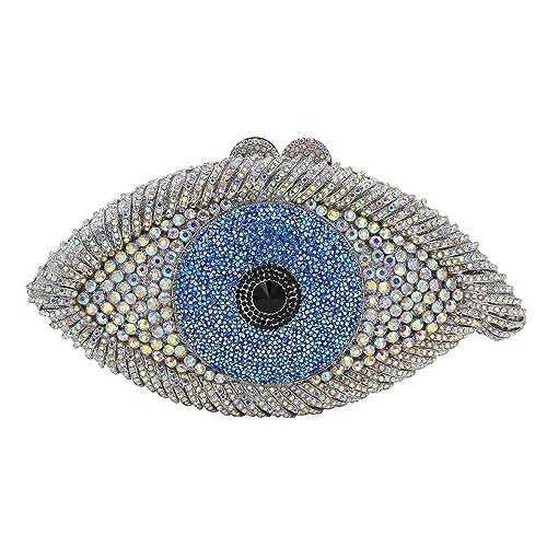 Sac à main de soirée en strass brillant et pochette œil bleu pour femme