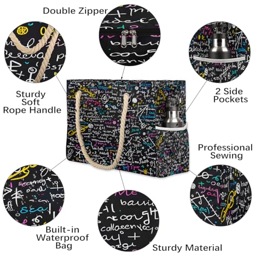 Large Beach Tote Bags for Women Abstract English Colorful Waterproof Sandproof Shoulder Bags Swim Pool Purse with Zipper Beach Vacation Essentials for Summer Swim Pool Travel Gifts3