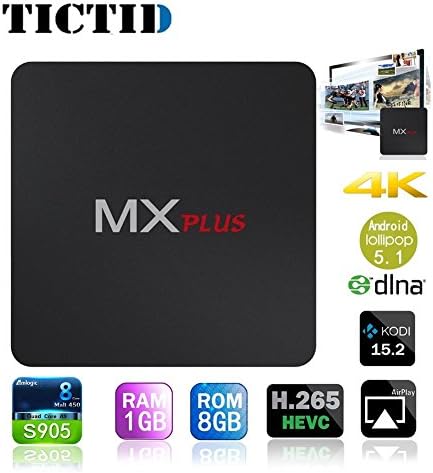 TICTID MX Plus Amlogic S905 Quad Core 64 Bit Android 5.1 Smart Tv Box with 1GB RAM 8GB ROM Bluetooth 4.0 4K2K H.265 Supported WIFI Streaming Media Player