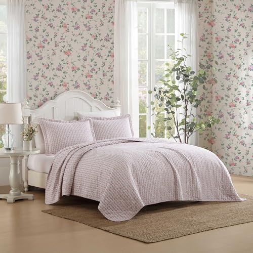 Laura Ashley Full/Queen Marta Stripe Pink Quilt Set with Sham(s)