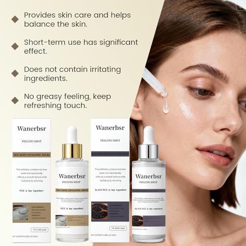 Wanerbsr Peel Shot Exfoliant Rice Ampoule Duo – White & Black Rice Extract Face and Body Peeling & Pore Care – For Hydration Serum All Skin Types