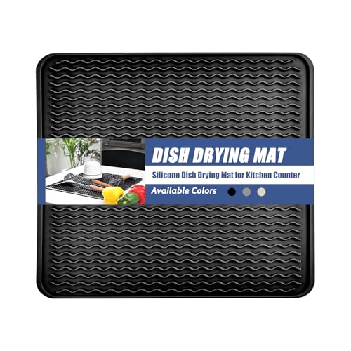 KR KITCHENRAKU Tappetino scolapiatti, Resistente al calore,Sottobicchieri in silicone antiscivolo, Presine, Tovaglietta, Ripiano per cucchiai (Nero, 60x40cm)