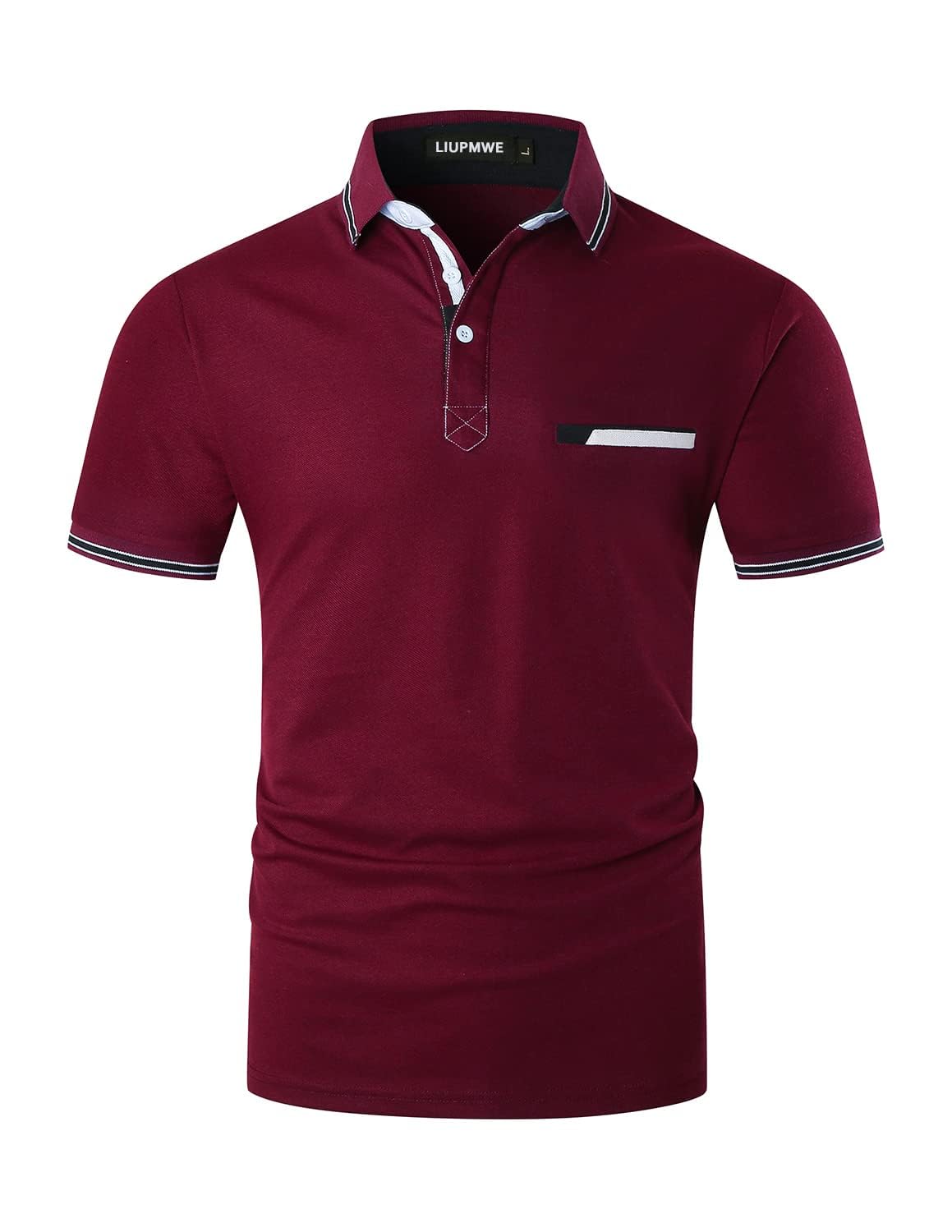LIUPMWE Polo Shirts Men's Short Sleeve Golf Polo Shirts with Pocket Contrast Colour Cutout Cotton Basic T-Shirt Polo Shirt Summer