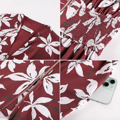 Image of GRACE KARIN Business Casual Dresses for Women 2026 Summer Flowy Boho Vacation Sundress Burgundy Floral 2XL